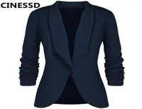 여자 039S 정장 Blazers Cinessd Office Lady Coat Solid Long Sleeves Cardigan Button 캐주얼 정장 Navy Blue Draped Slim Cotton 1902237