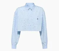 نساء القطن القطن القصيرة القصيرة قمصان بلوزة مع Diamant 2022 Girls Milan Runway end Ballly Custom Poplin Designer Shirt 1839219