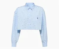 نساء القطن القطن القصيرة القصيرة قمصان بلوزة مع Diamant 2022 Girls Milan Runway end Ballly Poplin Designer Shirt 7752743