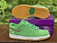 Aut￩ntico 2022 SB Dunks Low St Patricks D￭a Zapatos al aire libre BQ6817-303 Lucky Green White Metallic Gold Mens Sports con caja original