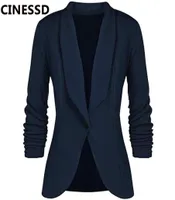여자 039S 정장 Blazers Cinessd Office Lady Coat Solid Long Sleeves Cardigan Button 캐주얼 정장 Navy Blue Draped Slim Cotton 7293932