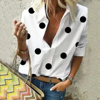 Erkekler Tişörtleri Kadınlar İçin Bluz 2022 Ofis Lady Dönüş Uzun Kollu Polka Dotlar Baskı Gömleği Sıradan Tops XXXXXL