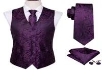 4PC Mens Silk Vest Party Wedding Purple Paisley Solid Floral kamizelka kamizelka kieszeni kwadratowy krawat Slim Suit Zestaw Barrywang BM20203832822