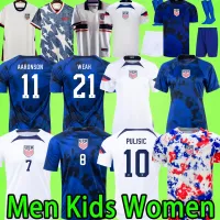 Anpassad USAS 2022 Soccer Jerseys Men Kids Kit Women 2023 Pulisic Aaronson McKennie Reyna Amams 22 23 America Football Shirts American 1994 Re