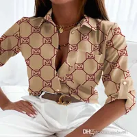 Perakende kadın yaka boyun gömlek 2023 yeni bahar baskılı uzun kollu bluz moda tasarımcı gömlekleri üstleri