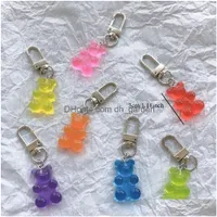 Keychains Lanyards Gummy Bear Keychain Flatback Resin Pendant Charms Colorf Women Bag Handbag Keyring Key Holder Ring Gift Drop De Dhzy3