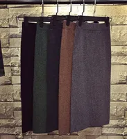 Kjolar vinter kvinnor varma 2021 stickad penna falda tubo faldas coreanas negra green brun vintage midi kjol jupe crayon8652223