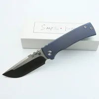 SMKE Knives Redencion 229 Pocket Folding Knife Satin 12C27N Blad Blue Anodised Titanium Handle Survival Tactical Knife Outdoor Tools Tools