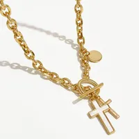 Chains Peri&#39;sbox Chunky Link Chain Cross Charm Toggle Clasp Necklace For Women Gold Silver Plated Natural White Shell Coin Necklaces