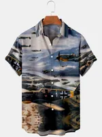 Men&#039;s Casual Shirts Men&#39;s Shirt Y2k Hombre Aircraft Print Short-sleeved Street Hawaii Beach Vintage Harajuku 1