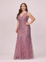 Casual Dresses Plus Size Sleeveless Cocktail Dress V Neck Back Mermaid Party Prom Gowns Tulle Sequins Full Estidoes Women