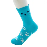 Calzini sportivi 5 kleuren stijlen leuke kat stereo oren voetafdrukken sokken vrouwelijke katoenen voor meisje vrouwen