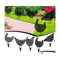 Decorações de jardim Frango Hollow acrílico fazendas de gorjeta estacas de galinha ornamentos de páscoa decoração de jardim de jardim de páscoa Black TL0055 DHNGB
