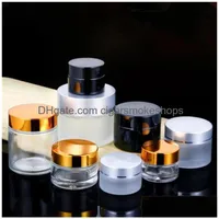 Packing Bottles 5G 10G Frosted Clear Amber Glass Jar Cream Bottle Cosmetic Container With Black Sier Gold Lid And Inner Pad Drop Del Dhapj