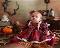 Girl039s Dresses Toddler Baby Girls Twopiece Suit Christmas Xmas Party Long Sleeve Lace Plaid Printed Princess Dress Sets Holi7335202