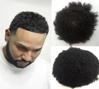 8mm Wave Human Hair Toupee Full Swiss spets för svarta män Replaceringssystem 810 tum djupa lockiga hårstycken7167525