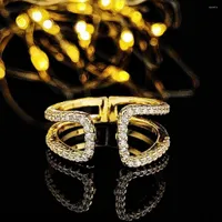 Cluster Rings Silver/gold Color Black Zirconia Bague Anel Promise Fashion Adjustable Open For Women Finger Wholesale Jewelry R4674