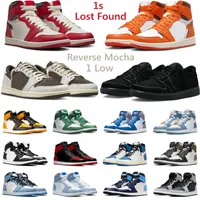travis scotts 1 Basketball Shoes Men Women 1s Low Black Phantom Reverse Mocha Lost Found Starfish Taxi Bred Patent Mens Trainer Sports Sneakers