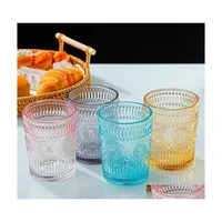 Wine Glasses Vintage Drinking Romantic Water Embossed Glass Tumbler For Juice Beverages Beer Cocktail Wholesale Drop Delivery Home G Dh6Qd