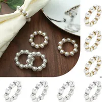 Anillos de servilleta de perlas blancas hebilla de servilleta de boda para la boda de recepción de la fiesta decoraciones de la mesa suministros BB1223
