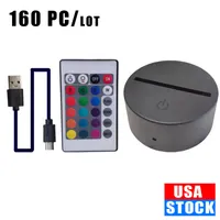 3D Led Night Light Lamp Base Illusion with Remote Control USB Cable 7 Colors Changing for Room Shop Restaurant Decoration Crestech