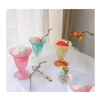 Vinglasslövar franska vintage frostat glas sundae cup blommor gradient färg dessert kall dryck kaffemjölk te vas skak droppe deliv dhzfa