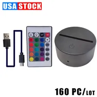 RGB 3D Night Light 4mm Acrylic Illusion Baslampbatteri eller DC 5V USB -drivna dekorationslampor med Touch Switch Crestech Stock USA