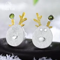 Stud Earrings Lotus Fun Real 925 Sterling Silver Natural Tourmaline Stone Fine Jewelry Christmas Joys Cute Reindeer For Women