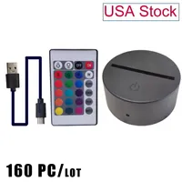 3D Illusion Touch Switch Lamp Base LED LED LED Night Lights met RGB Remote Controller voor Home Decoration Festival Gift Usastar