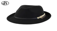 FS New Wool Felt Women Men Fedora Hat For Spring Autumn Elegant Lady Trilby Jazz Hats Panama Cap Black Curl Brim9705890