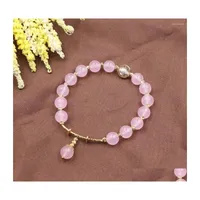 Charm Bracelets Lovely Pink Crystal Beads Bracelet Women Girls Gifts Natural Stone Strand Elastic Rope Bangles Wrist Jewelry 7.5 B30 Dhycw