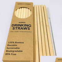 Drinking Straws 12Pcs Set 20Cm Natural Bamboo St Set Reusable Sts Case Clean Brush Ecofriendly Healthy Bamboos Cocktail Bar Accessor Dhrsa