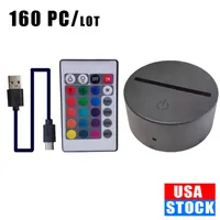 3D Led Night Light Lamp Base Illusion with Remote Control USB Cable 7 Colors Changing for Room Shop Restaurant Decoration Usalight