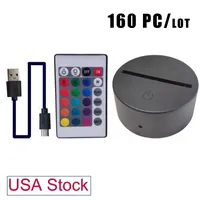 Multicolor Touch Night Light Switch Modern Black USB Cable Remote Control Acrylic 3D Led night lamp Assembled Base usastar