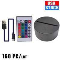 RGB night light 4mm Acrylic Illusion base lamp Battery or DC 5V UBS Charging 3D decoration lamps Crestech Stock Usa