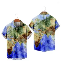 Camisas casuales para hombres Camisa de manga Corta Con Bolsillo para Hombre y Mujer Verano Estampado Mapa del Mundo 13 Tops