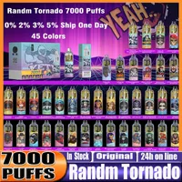 Original Randm Tornado Puffs 7000 Dispostable E Cigarettes Pod Dispositif puissant batterie 14 ml Cartouche préfichée Bobine RGB Light Vape Pen Kit VS RANDM 7K