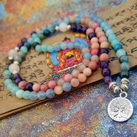 Bracelets de charme Stone naturel 108 mala 8 mm perles multicouches Bouddha Bracelet Yoga Blue Apatite pour femmes bijoux d'été Sunstone