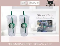 Ready Stock ￥teranv￤ndbar Starbucks transparent plastkopp med PP -plaststr￥n med halm Tumbler Straw Cup Dubbelskikt Klassiskt kaffeflaska1946127