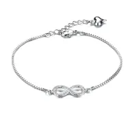 Delicada Women039S Pulsera de plata infinito con coraz￳n Dangle Pave Configuraci￳n de joyas de cristal Infinity Regalo de cumplea￱os 170 mm40mm9835218