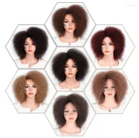 Синтетические парики 65 -дюймовые волосы короткие извращенные вьющиеся афро -парик Супер пушистый для женщин 100 грип Красный коричневый черный кенд 229787261