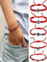 Lucky Blue Evil Eye Charms Bracelets Fatima Hamsa Ręcznie regulowany czerwony sznur nici lina pary bransoletki kobiety kwiat serce but4849061