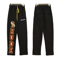 Rhude towel embroidery letter stacked men&#039;s pants french terry heavy cotton sweatpant loose fit sweat trousers joggers long trouser women jumpsuits plus size slacks