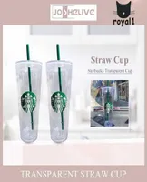 Ready Stock ￥teranv￤ndbar Starbucks transparent plastkopp med PP -plaststr￥n med halm Tumbler Straw Cup Dubbelskikt Klassiskt kaffeflaska5357550