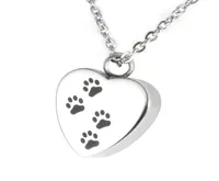 Lily Cremation Jewelry Cucciolo Pieto Pet Dog Paw Stampa Nella collana Heart Memorial Urn Cenere a sospensione con sacchetto regalo e catena1817332