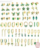Inmaker Green Cubic Zircon 925 Sterling Silver d Earrings For Women Collar Piercing Round Earrings Female Jewelry Pendients L220818859656
