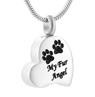 Fashion jewelry custom heart paw print quotMy Fur Angel quotpet Keepsake Memorial Urn Necklace stainless steel Cremation Jewel2340817