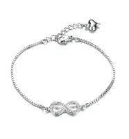 Delicada Women039S Pulsera de plata infinito con coraz￳n Dangle Pave Configuraci￳n de joyas de cristal Infinity Regalo de cumplea￱os 170 mm40mm5273641