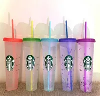 Starbucks Mermaid Goddess 24oz710ml Plastic Mugs Tumbler Gift Lid Reusable Cold change Snowflake Color Changing Cups Party Gifts2256157