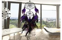 Feather Crafts Purple Dream Catcher Wind Chimes Handmade Indian Dreamcatcher Net for Wall Hanging Car Home Decor 5pcslot GA4545249099